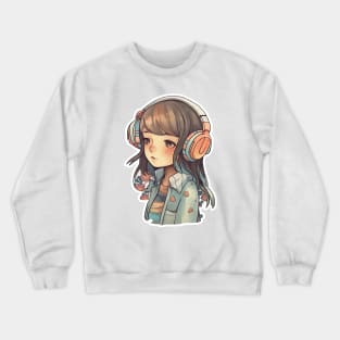 Cute headphone anime girl Crewneck Sweatshirt